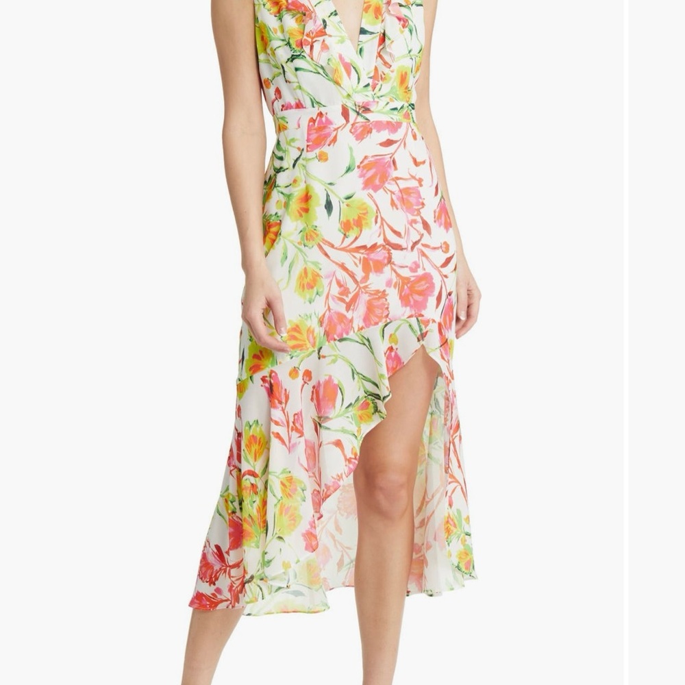 Milly Floral High Low Dress - Red and Green